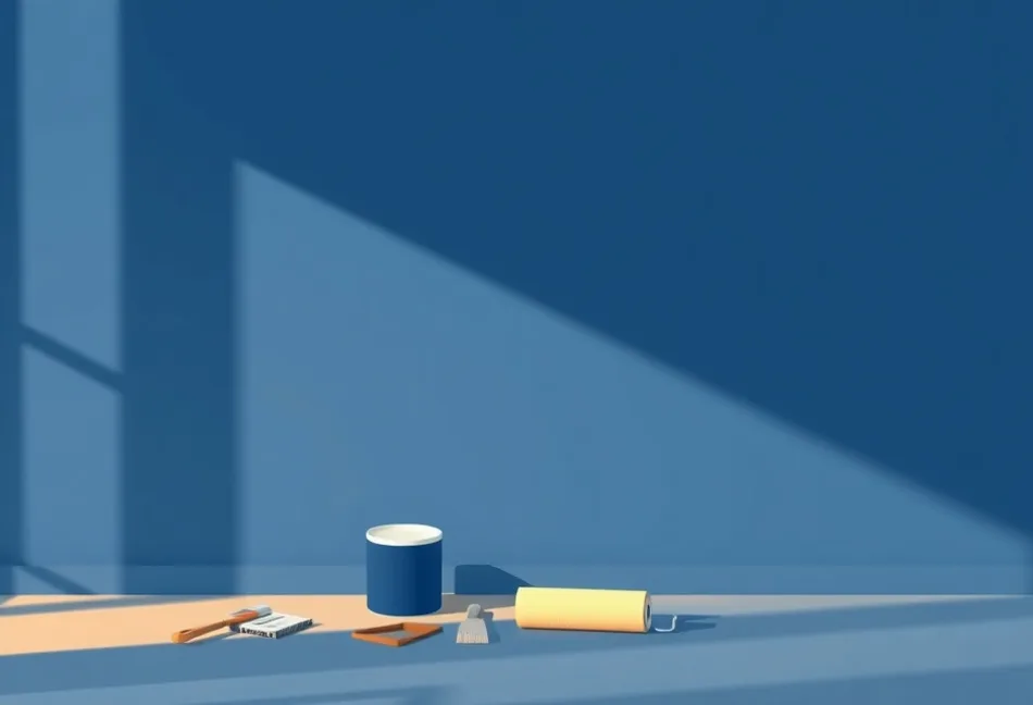 Outils de peinture disposés dans l'ordre des étapes du chantier