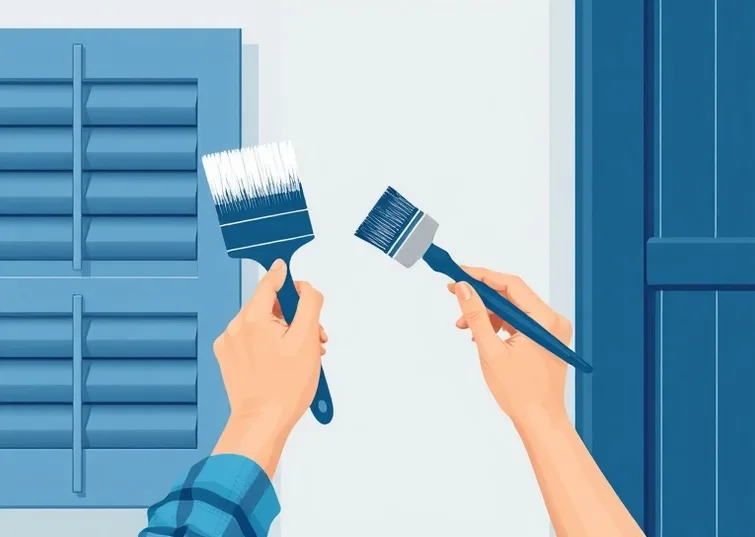 Mise en peinture au pinceau de volets et d'encadrements en bois