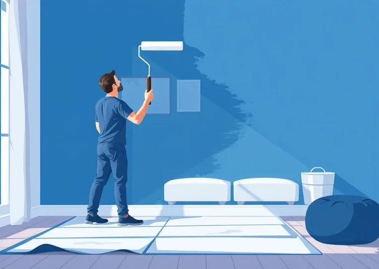 Peintre appliquant la peinture au rouleau sur un mur de salon