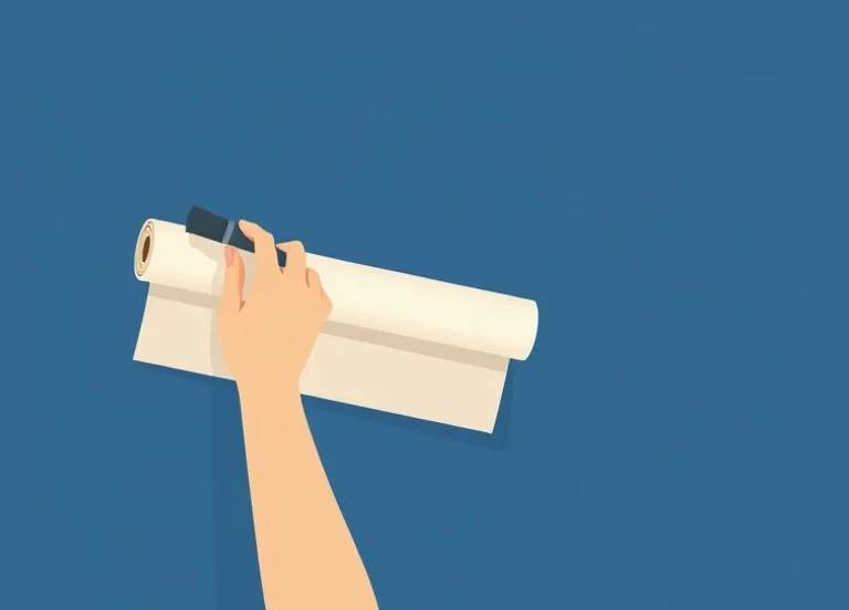 Pose de papier peint, rouleau et brosse à maroufler